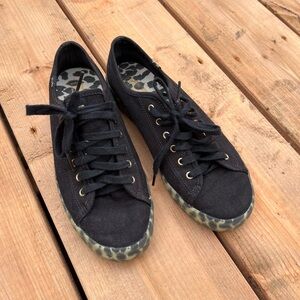 Keds Black Canvas Sneakers with Leopard Print Sole